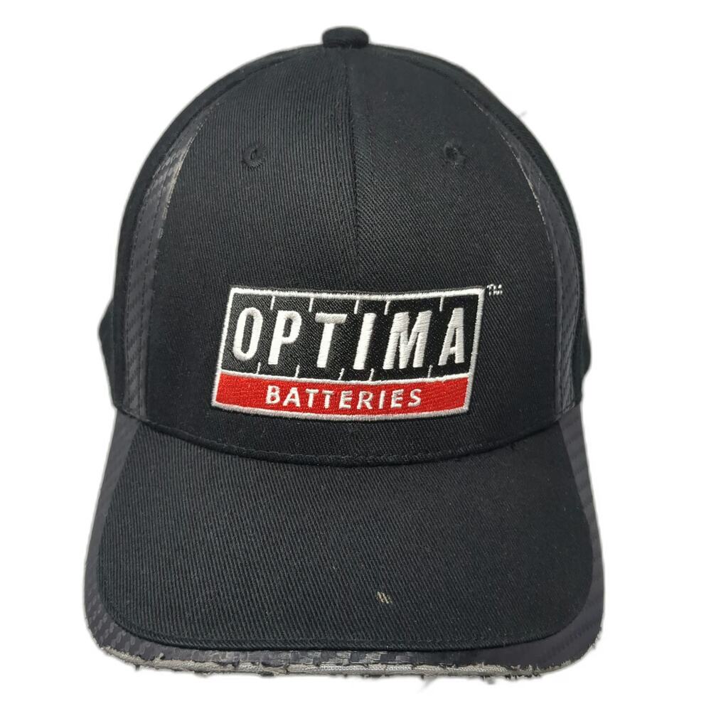 Optima Batteries Baseball Cap Black XL Flexfit Carbon Fiber Pattern Logo Hat